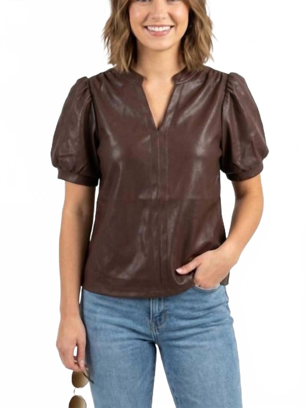 NEW THML faux leather top in brown